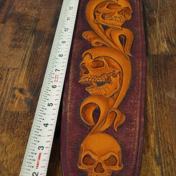 Hand-Carved Leather & Wildebeest Guitar Strap by Slickbald Customs - Picture 3 of 8